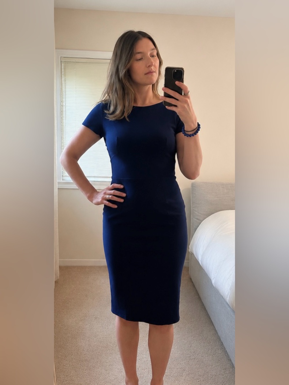 PRADA Navy Knit Sheath Midi Dress - Size L